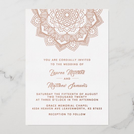 Gold Mandala Wedding Folie Uitnodiging (Voorkant)