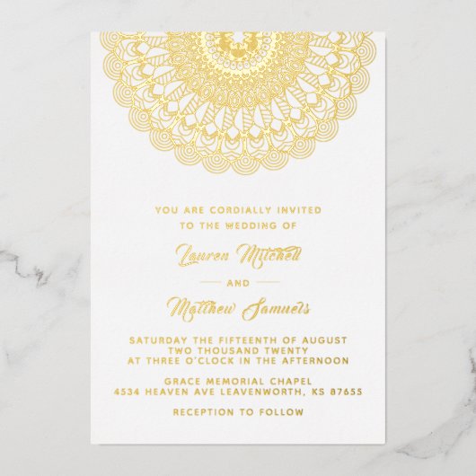 Gold Mandala Wedding Folie Uitnodiging (Voorkant)