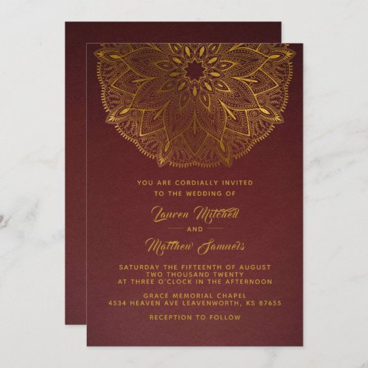 Gold Mandala Wedding Uitnodiging (Voorkant / Achterkant)