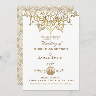 Gold Mandala White Modern Elegant Minimal Wedding Kaart