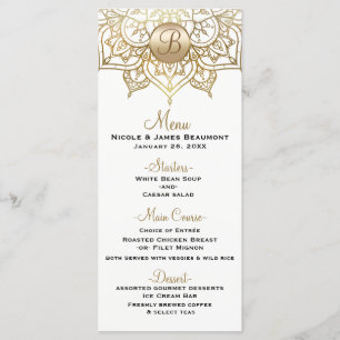 Gold Mandala White Modern Elegant Wedding Menu