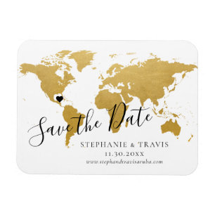 Gold Map Destination Wedding Save the Date Magneet