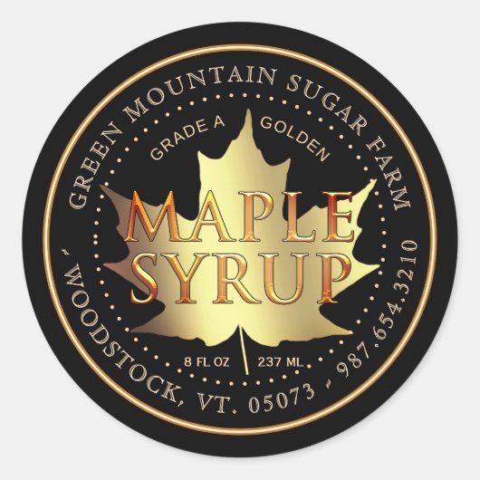 Gold Maple Leaf Editable Maple Syrup Label (Voorkant)