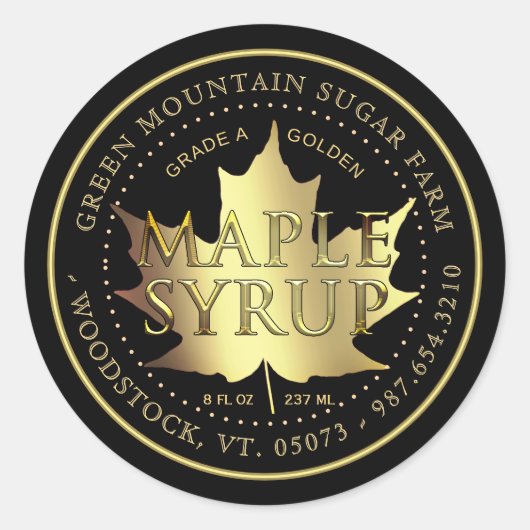 Gold Maple Leaf Editable Maple Syrup Label (Voorkant)