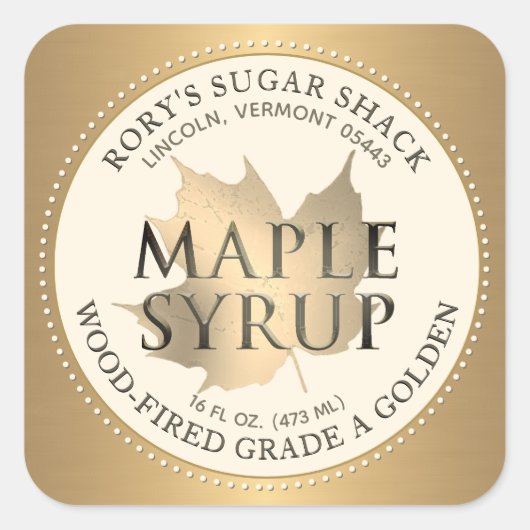 Gold Maple Leaf Maple Syrup Editable Label (Voorkant)