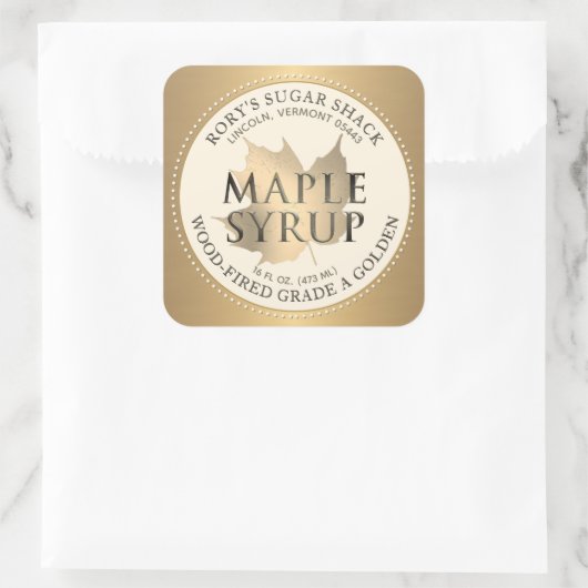 Gold Maple Leaf Maple Syrup Editable Label (Tas)