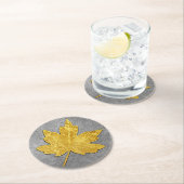 Gold Maple Leaf op Silver Ronde Kartonnen Onderzetter (Insitu)