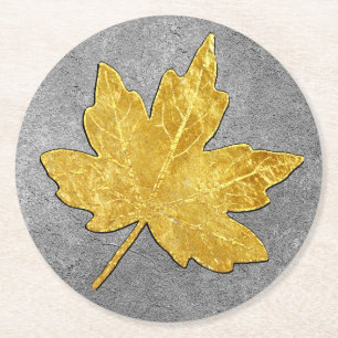 Gold Maple Leaf op Silver Ronde Kartonnen Onderzetter