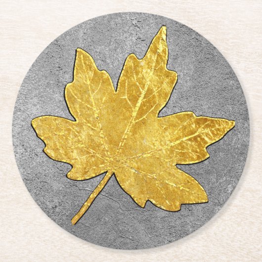 Gold Maple Leaf op Silver Ronde Kartonnen Onderzetter (Voorkant)