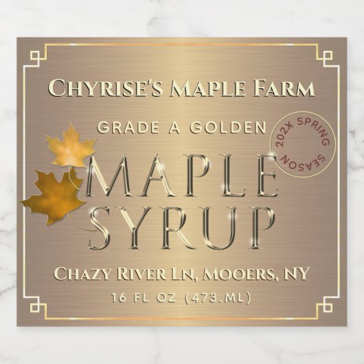 Gold Maple Syrup Spring Season Medallion and Year Bier Etiket (Enkel label)
