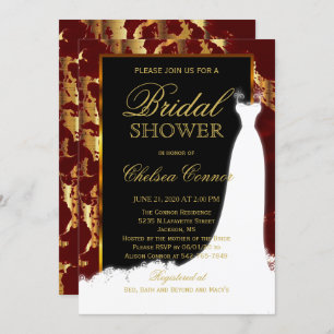 Gold Marble, Black and Red Bridal Invitation Kaart
