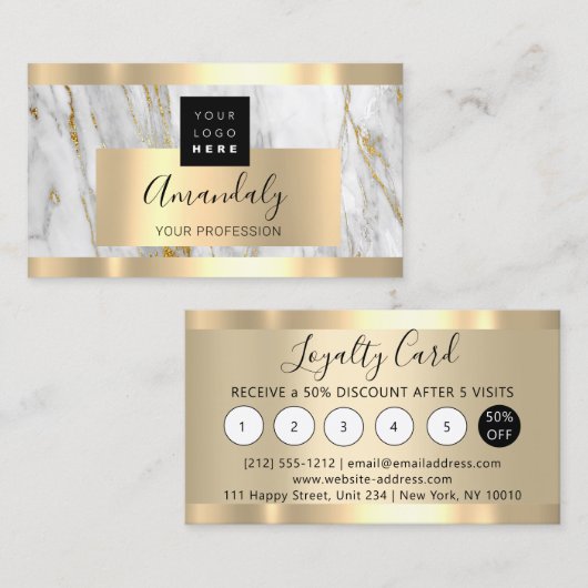 Gold Marble Custom Logo Qr Code 5 Punks Visitekaartje (Voorkant / Achterkant)