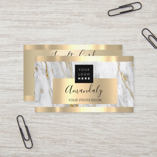 Gold Marble Custom Logo Qr Code 5 Punks Visitekaartje (Voorkant / Achterkant in situ)