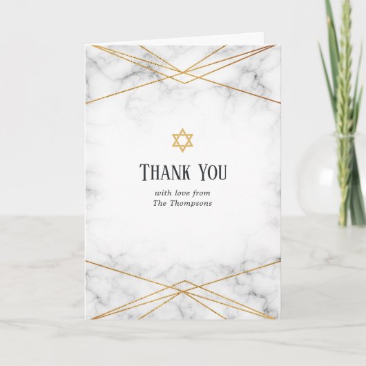 Gold Marble Geometric Bat Mitzvah Bedankkaart (Voorkant)
