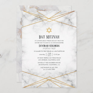 Gold Marble Geometric Bat Mitzvah Kaart