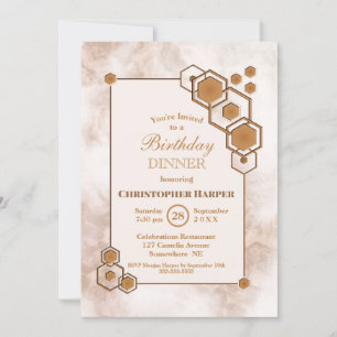 Gold Marble Geometric Birthday Dinner Party Kaart