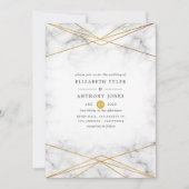 Gold Marble Geometric Wedding Kaart (Voorkant)