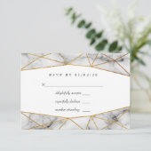 Gold Marble Geometric Wedding RSVP Kaartje (Staand voorkant)