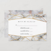 Gold Marble Geometric Wedding RSVP Kaartje (Voorkant / Achterkant)