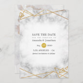 Gold Marble Geometric Wedding Save The Date (Voorkant / Achterkant)
