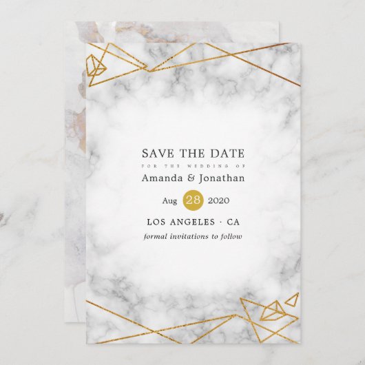 Gold Marble Geometric Wedding Save The Date (Voorkant / Achterkant)