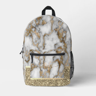 Gold Marble Glitter Monogram Print Cut Sew Bag Bedrukte Rugzak