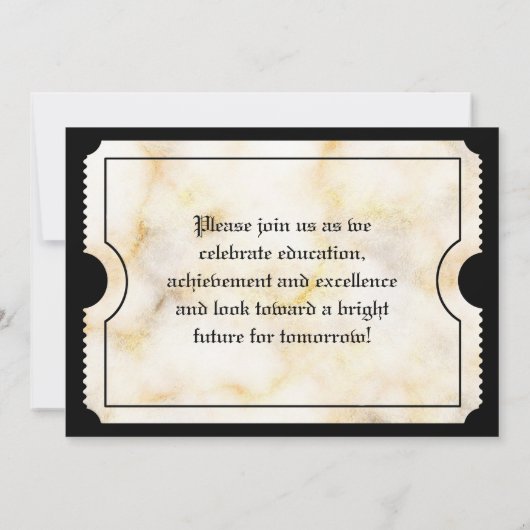 Gold Marble Modern Afstuderen Ticket Kaart (Achterkant)