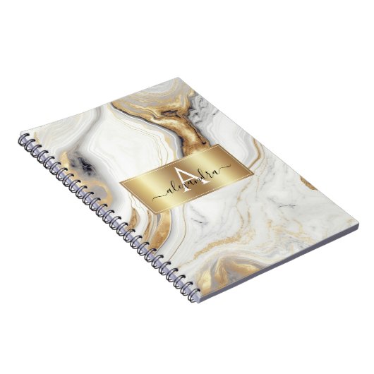 Gold Marble Monogram Aangepast Initiaal en naam Notitieboek (Rechterzijde)