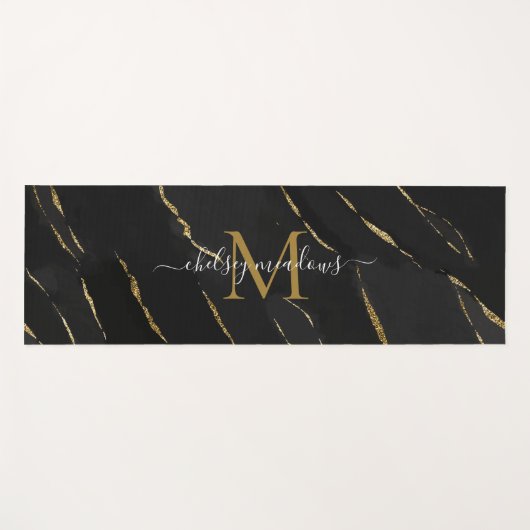 Gold Marble Monogram Calligraphy Script Name  Yogamat (Voorkant (horizontaal))