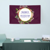 Gold Marble Pattern en Burgundy Florals Birthday Spandoek (Beurs)