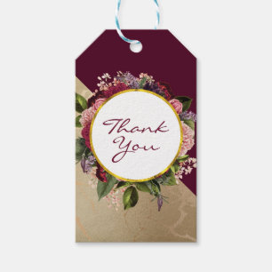 Gold Marble Pattern en Burgundy Florals Hartelijk Cadeaulabel