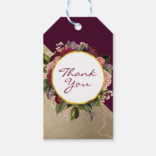 Gold Marble Pattern en Burgundy Florals Hartelijk Cadeaulabel (Voorkant)