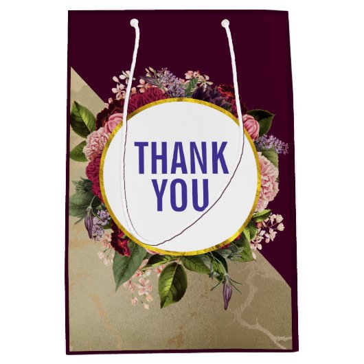 Gold Marble Pattern en Burgundy Florals Hartelijk Medium Cadeauzakje (Voorkant)