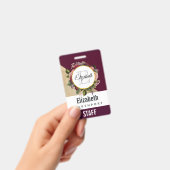 Gold Marble Pattern en Burgundy Florals Monogram Badge (Handheld)