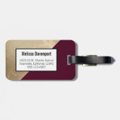 Gold Marble Pattern en Burgundy Florals Monogram Bagagelabel (Achterkant horizontaal)