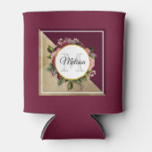 Gold Marble Pattern en Burgundy Florals Monogram Blikjeskoeler (Voorkant)