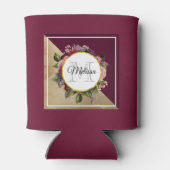 Gold Marble Pattern en Burgundy Florals Monogram Blikjeskoeler (Achterkant)