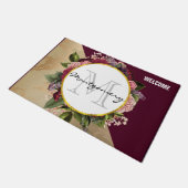 Gold Marble Pattern en Burgundy Florals Monogram Deurmat (Schuin)