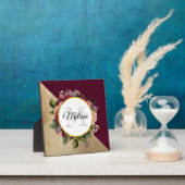 Gold Marble Pattern en Burgundy Florals Monogram Fotoplaat (Insitu)