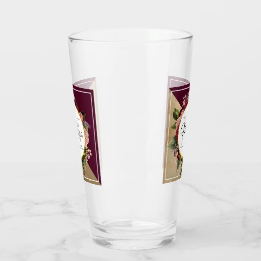 Gold Marble Pattern en Burgundy Florals Monogram Glas (Links)