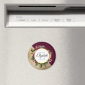 Gold Marble Pattern en Burgundy Florals Monogram Magneet (Insitu (Vaatwasser))