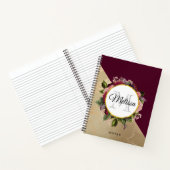 Gold Marble Pattern en Burgundy Florals Monogram Notitieboek (Binnen)