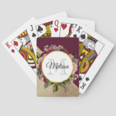 Gold Marble Pattern en Burgundy Florals Monogram Pokerkaarten (Achterkant)