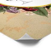 Gold Marble Pattern en Burgundy Florals Monogram Poster (Hoek)