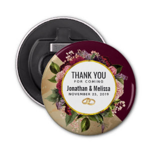 Gold Marble Pattern en Burgundy Florals Wedding Button Flesopener