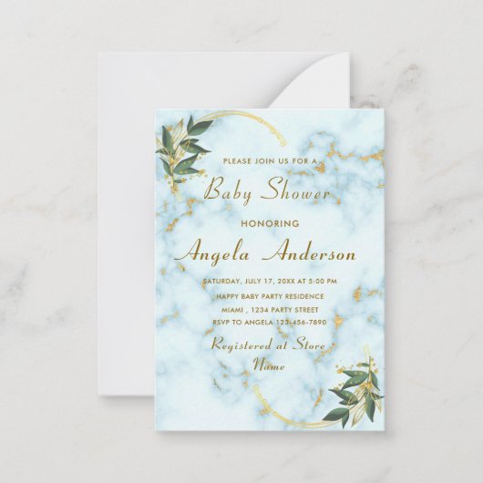 Gold Marble QR Code bébé garçon douche Invitation (Devant)