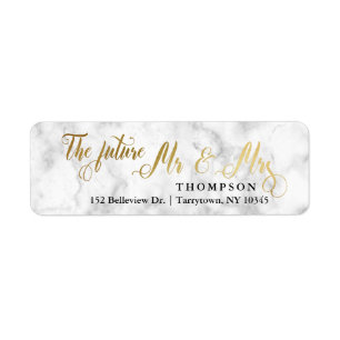 Gold Marble Script De toekomst Mr en Mrs Etiket