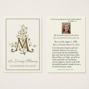 Gold Marian Cross Virgin Mary Funeral Prayer Kaart