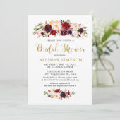 Gold Marsala Fleurs nuptiale Invitations de douche (Debout devant)