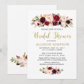 Gold Marsala Fleurs nuptiale Invitations de douche (Devant / Derrière)